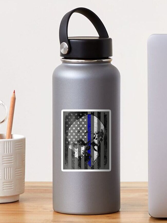 Personalized Thin Blue Line Police Water Bottle, Holiday Gifts for