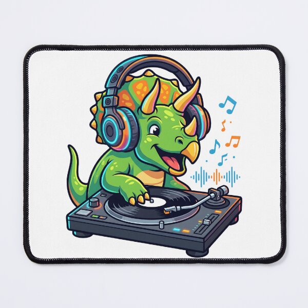 Item preview, Cute DJ Triceratops Dinosaur Scratching Turntable with Headphones designed and sold by Kvarny.
