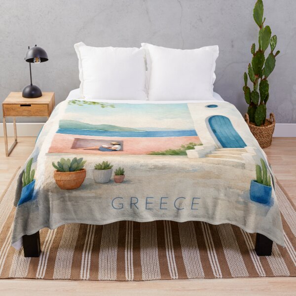 Item preview, Greece Coastal Poster | Mediterranean Blue Door & Seaside Illustration | Minimalist Travel Wall Art designed and sold by Witsprings.