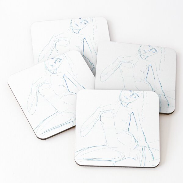 Item preview, Seated Figure Study — Minimalist Blue Ink Contour Line Drawing designed and sold by essentialink.