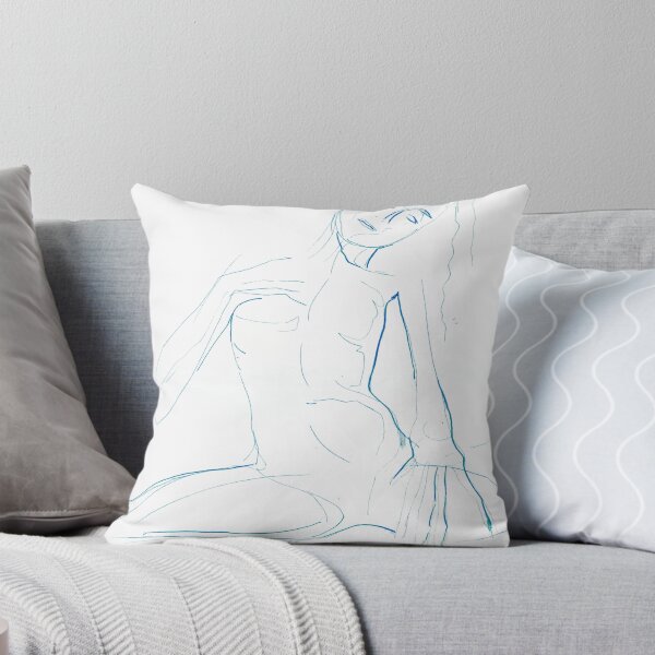 Item preview, Seated Figure Study — Minimalist Blue Ink Contour Line Drawing designed and sold by essentialink.