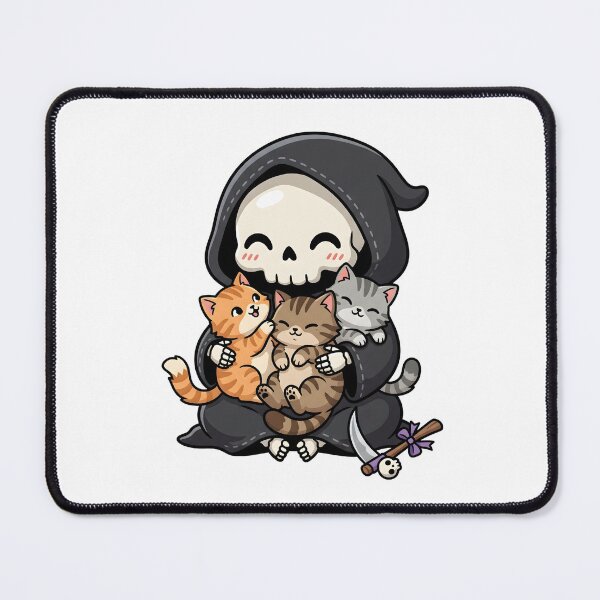 Item preview, Cute Grim Reaper Cuddling Kittens Wholesome Halloween Illustration designed and sold by Kvarny.