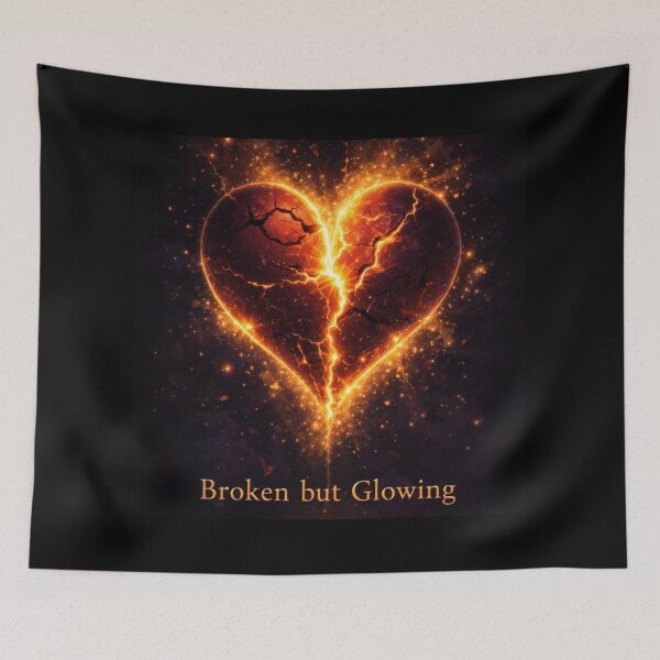 Item preview, Glowing Broken Heart | Fiery Flames on Black designed and sold by Rawafi Art Studio.