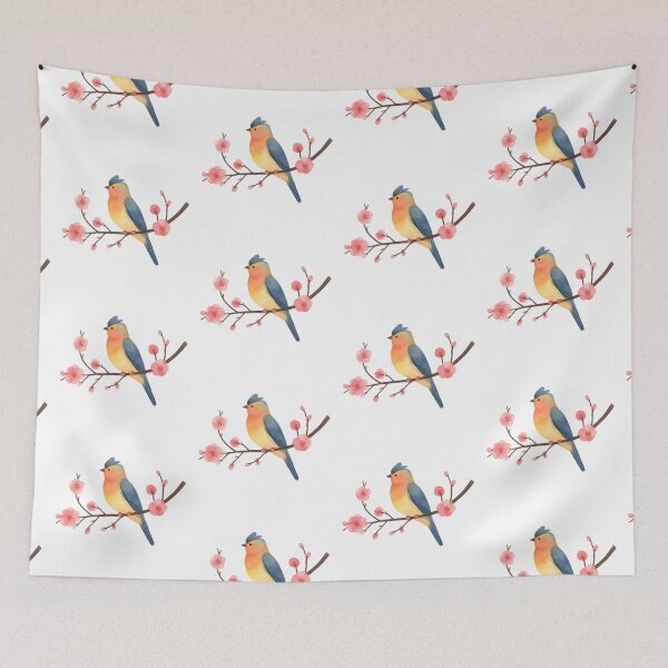 Item preview, Watercolor Bird on Branch with Pink Blossom  designed and sold by silviaol.