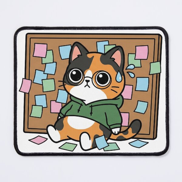 Item preview, Kawaii Tortoiseshell Cat Confused Overthinking Funny Indecisive Sticky Notes Shirt designed and sold by Inna Myrien.