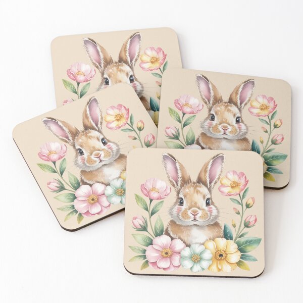 Item preview, Watercolor Bunny With Spring Flowers – Cute Pastel Rabbit Design designed and sold by SoftStyleStudio ⭐⭐⭐.