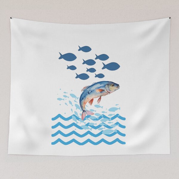 Item preview, Jumping Fish Ocean Illustration – Blue Sea Life Design designed and sold by ElartedeNoel.