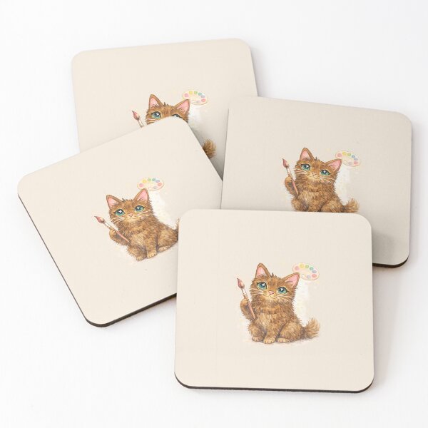 Item preview, Cute Artist Cat Watercolor Illustration designed and sold by Verdaire.