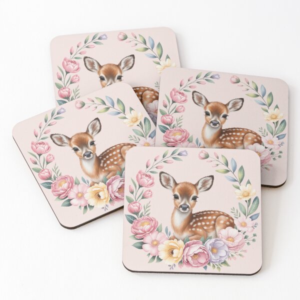 Item preview, Cute Baby Deer in Floral Wreath – Pastel Spring Fawn Design designed and sold by SoftStyleStudio ⭐⭐⭐.