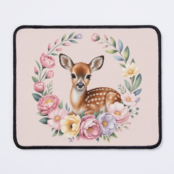 Item preview, Cute Baby Deer in Floral Wreath – Pastel Spring Fawn Design designed and sold by SoftStyleStudio ⭐⭐⭐.