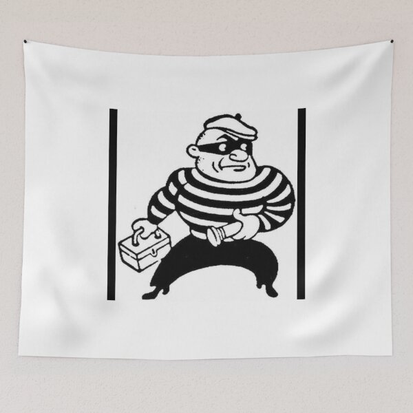 Item preview, Funny Cartoon Robber Graphic Tee | Vintage Black & White Thief Illustration | Streetwear Aesthetic Shirt designed and sold by EssentialsWear.