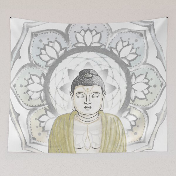 Item preview, Buddha Padma Watercolor - Slate Rainbow Sorbet - Gold Halo designed and sold by Irene Estelle.