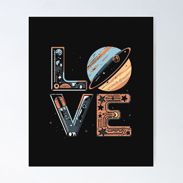 Aperçu de l'œuvre T-shirt « Love Space » Galaxie Planète Design rétro Astronaute créée et vendue par SOOLEZDRAWS.