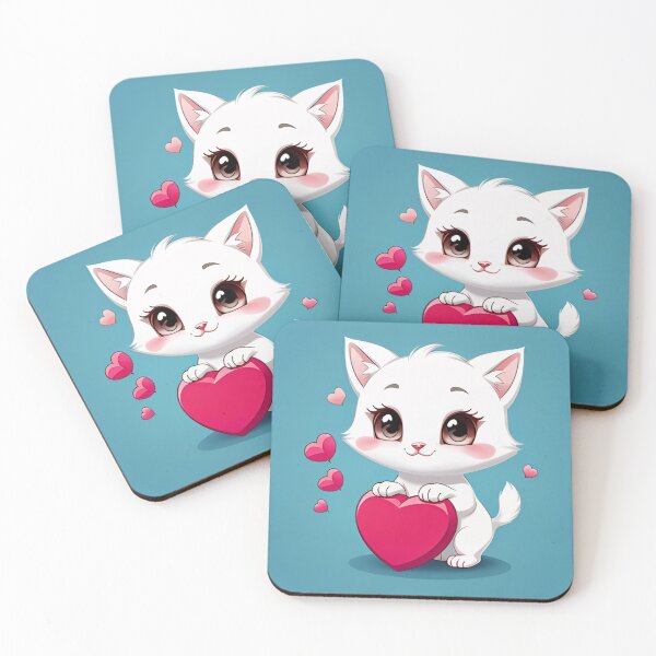 Item preview, White Kitten Holding Pink Valentine Heart designed and sold by CASASIS_MERCH.