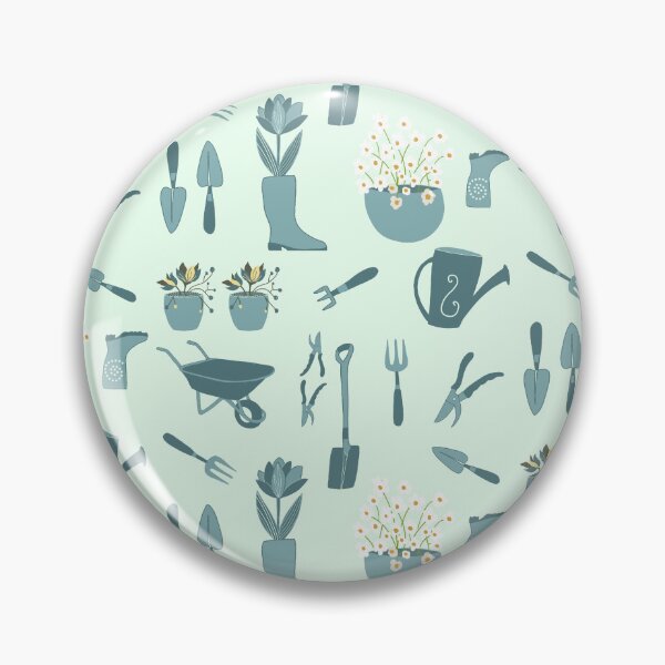 Item preview, Happy gardening - flowers and digging tools - soft blues teal and green designed and sold by ahahdodo.