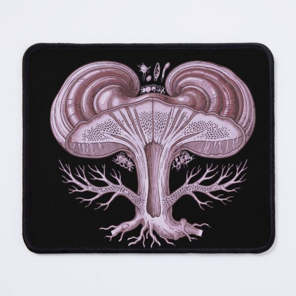 Item preview, Illustration of a mushroom with mycelium and purple spores designed and sold by Bio Tech Art.