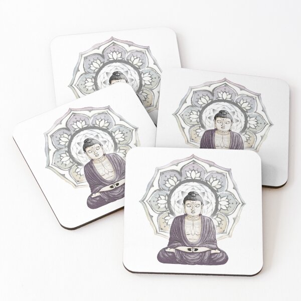 Item preview, Buddha Padma Watercolor - Fig Coal - Coal Rainbow Sunset Gold Halo designed and sold by Irene Estelle.