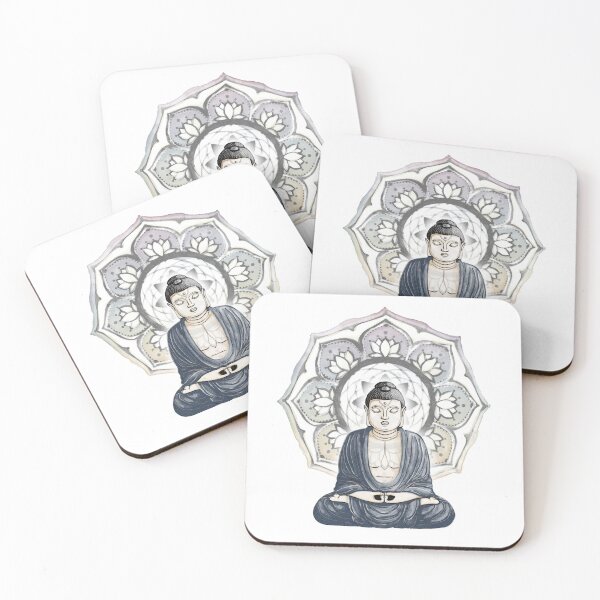 Item preview, Buddha Padma Watercolor - Dusk Coal - Coal Rainbow Sunset Gold Halo designed and sold by Irene Estelle.