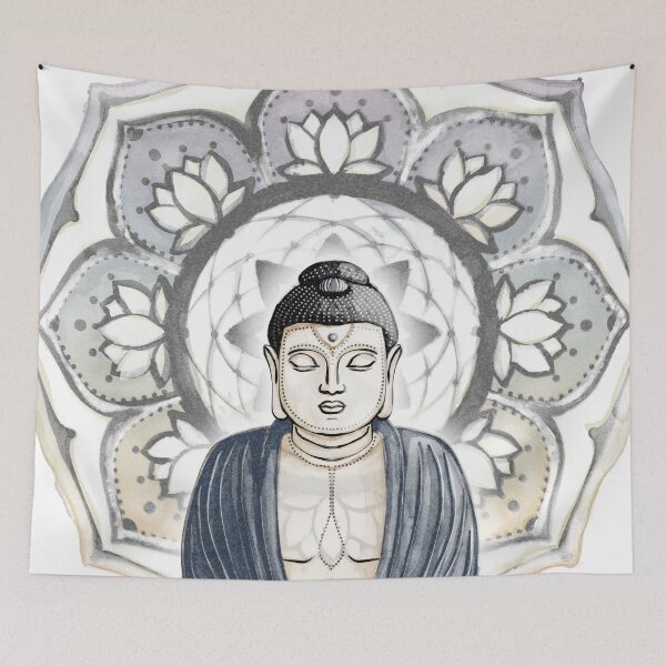Item preview, Buddha Padma Watercolor - Dusk Coal - Coal Rainbow Sunset Gold Halo designed and sold by Irene Estelle.