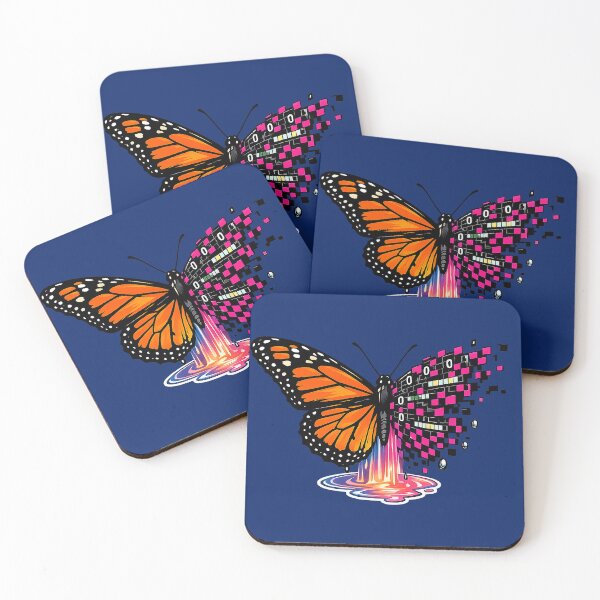 Item preview, Cyberpunk Digital Glitch Butterfly with Monarch Wings and Binary Code designed and sold by RebelStatic.
