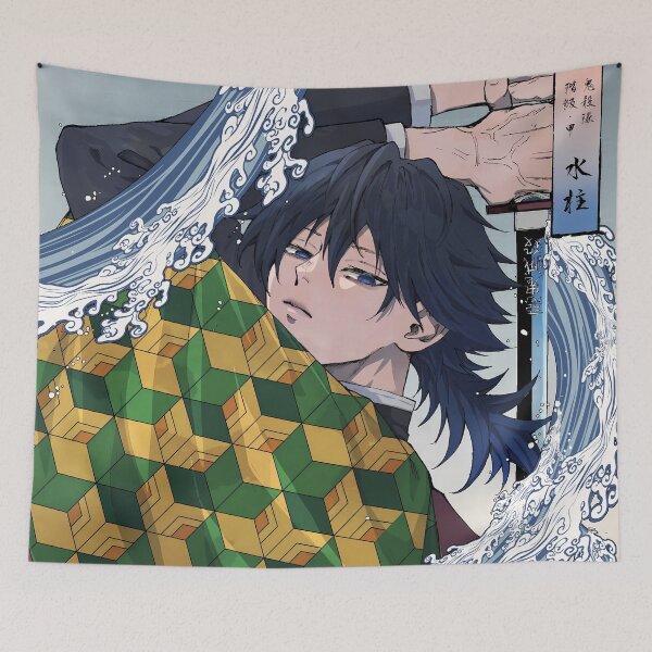 Item preview, Giyu Tomioka Demon Slayer Wave Motif Classic Portrait designed and sold by TanglenRabbit.
