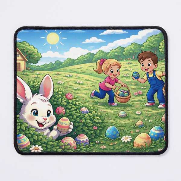 Item preview, Kawaii Easter Bunny Hiding Eggs-Kids Egg Hunt floral art.  designed and sold by digitalbob60.