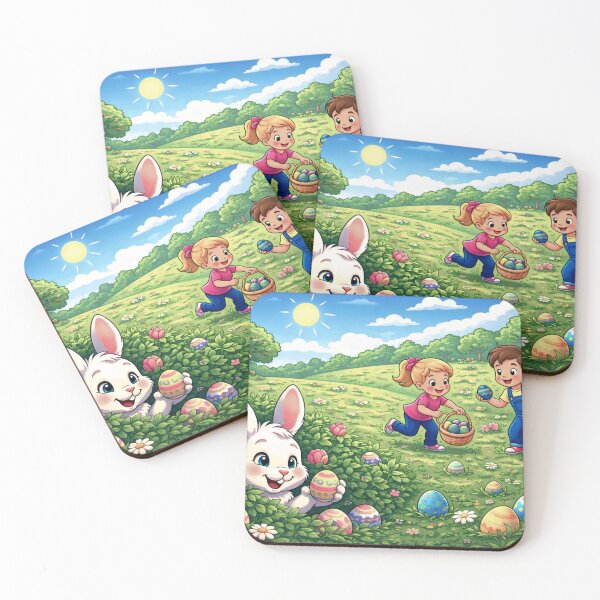 Item preview, Kawaii Easter Bunny Hiding Eggs-Kids Egg Hunt floral art.  designed and sold by digitalbob60.