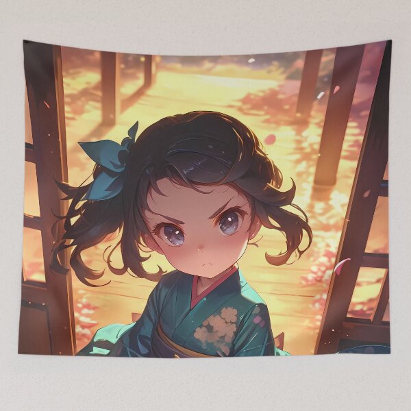 Item preview, Tsukihi Araragi Bakemonogatari Chibi Teal Kimono Sunset designed and sold by TanglenRabbit.