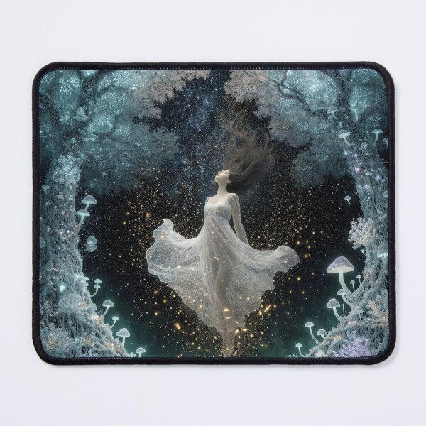 Item preview, Dreamy Girl Floating in Glowing Enchanted Forest designed and sold by MystArt1.