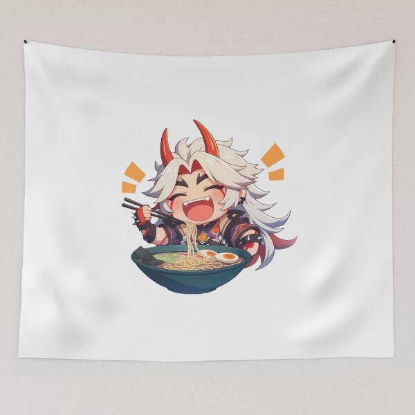 Item preview, Arataki Itto Genshin Impact Laughing Chibi Ramen Noodles Chaos designed and sold by mildaclairmo.