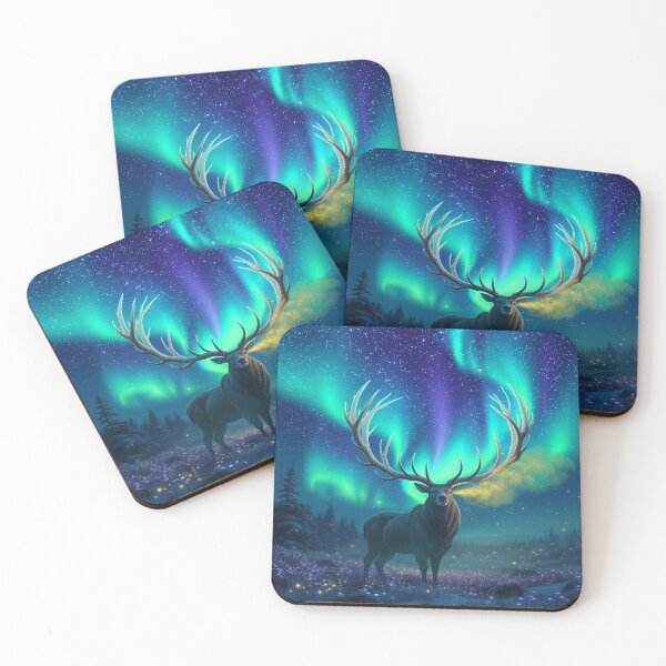 Item preview, Majestic Stag Aurora Borealis Night Sky Art designed and sold by MystArt1.