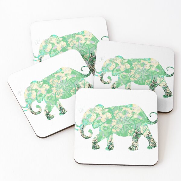 Item preview, Green floral henna elephant designed and sold by Bluearthstar.