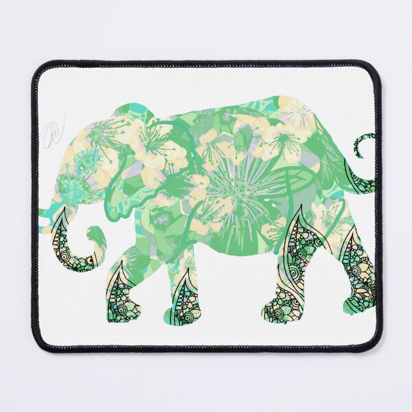 Item preview, Green floral henna elephant designed and sold by Bluearthstar.