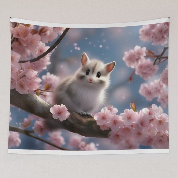 Item preview, Fluffy Baby Squirrel Perched in Cherry Blossoms designed and sold by CASASIS_MERCH.