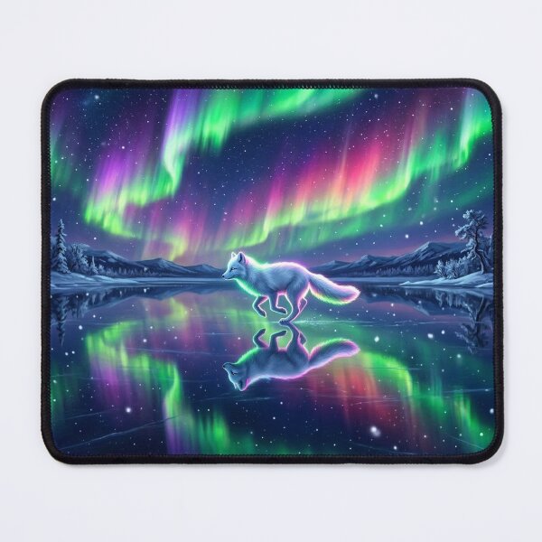 Item preview, Arctic Fox Running on Aurora Reflection Lake Art designed and sold by MystArt1.