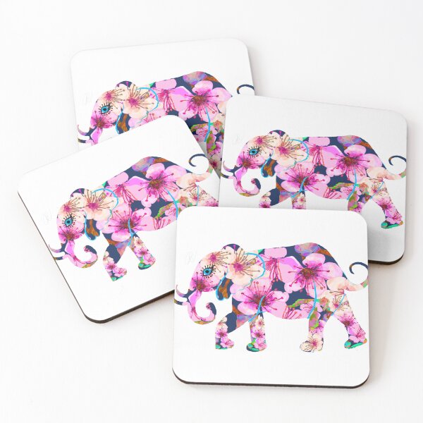 Item preview, Cherry blossom pink floral elephant designed and sold by Bluearthstar.