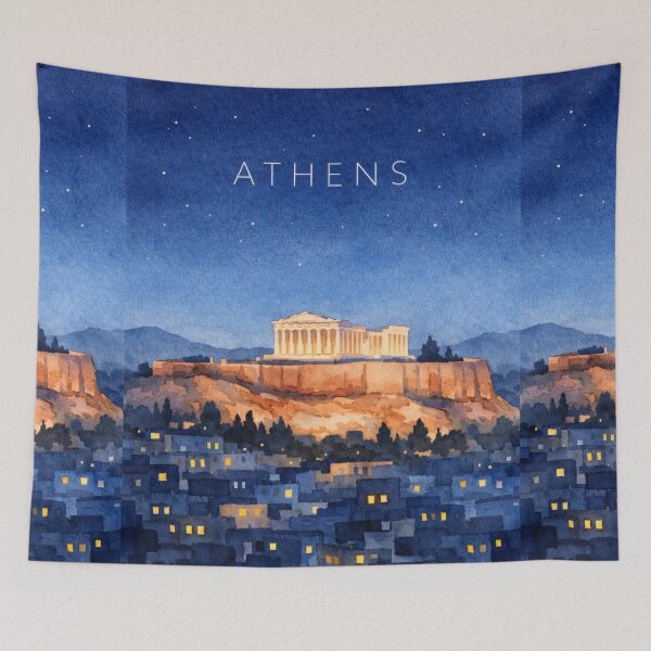 Item preview, Athens Acropolis Night Poster | Parthenon Illustration | Greece Travel Wall Art designed and sold by Witsprings.