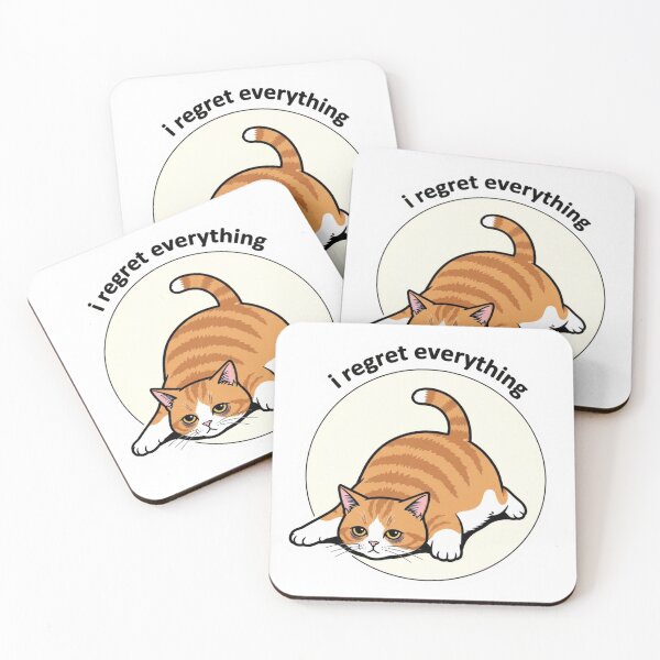 Item preview, Funny Cat Meme Sticker – I Regret Everything Cute Kawaii Sad Cat designed and sold by MongOficial.