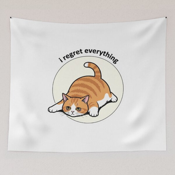 Item preview, Funny Cat Meme Sticker – I Regret Everything Cute Kawaii Sad Cat designed and sold by MongOficial.