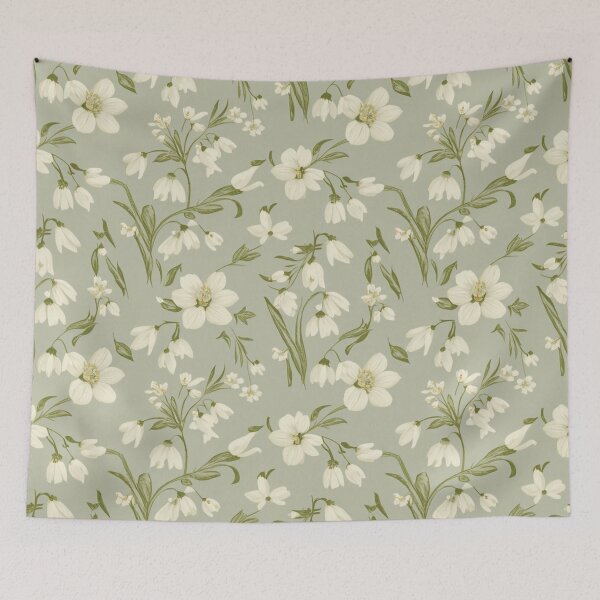 Item preview, Snowdrop Floral Pattern On Mint Green Gray Background designed and sold by burbankdesigns.