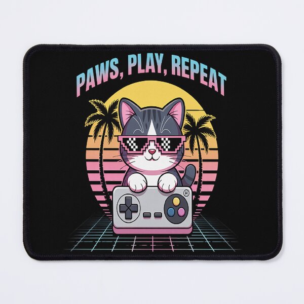 Item preview, Paws Play Repeat Cat Gamer 90s Style designed and sold by NicolaMail.