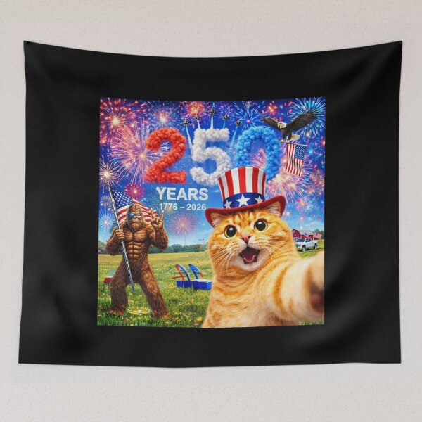 Item preview, Patriotic Cat Selfie Bigfoot 250th Anniversary 1776-2026 USA designed and sold by Ortigzitoun.