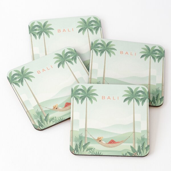 Item preview, Bali Tropical Poster | Hammock Relaxation Illustration | Minimalist Island Travel Wall Art designed and sold by Witsprings.
