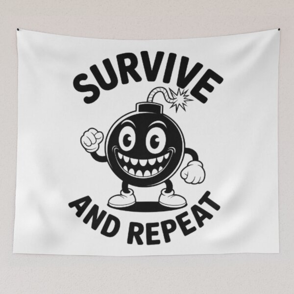Item preview, Survive and Repeat – Dark Humor Bomb Character Graphic Tee designed and sold by NewUSShop.