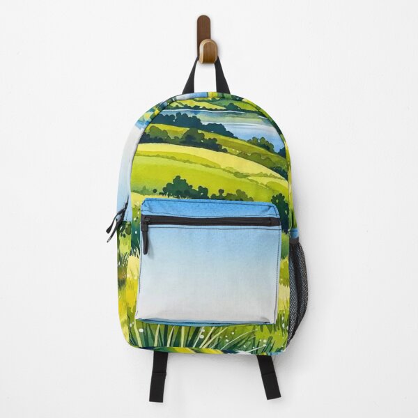 Item preview, Sunny Green Hills and Lake Landscape Illustration designed and sold by Fieldora.