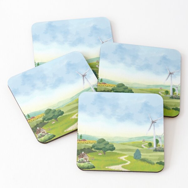 Item preview, Peaceful Countryside with Wind Turbines Illustration designed and sold by Fieldora.