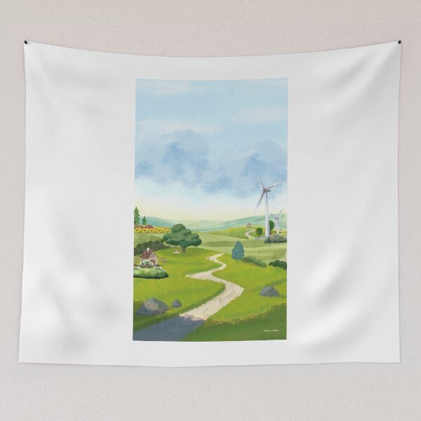 Item preview, Peaceful Countryside with Wind Turbines Illustration designed and sold by Fieldora.