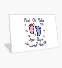 pink or blue papa loves you gender reveal party gift idea Laptop Skin