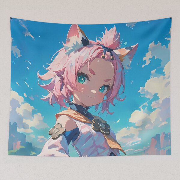 Item preview, Diona Genshin Impact Cute Catgirl Pink Hair Meadow designed and sold by Tokyonomad.