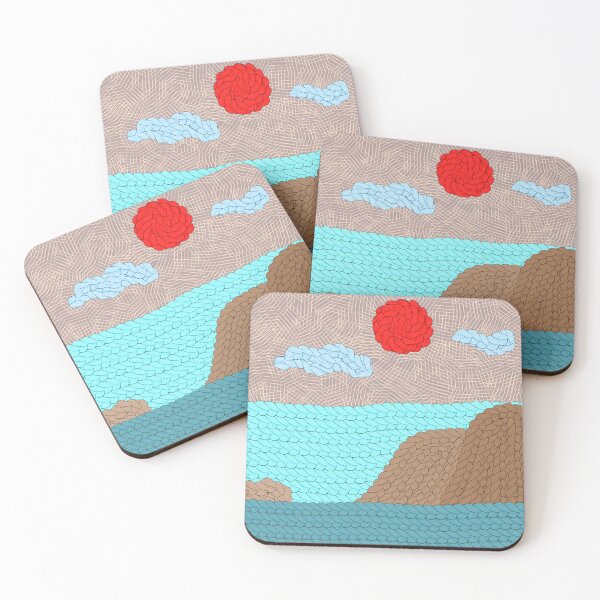 Item preview, Yarn Knit Landscape - Red Sun Over Braided Sea and Mountains designed and sold by MigWhimsy.